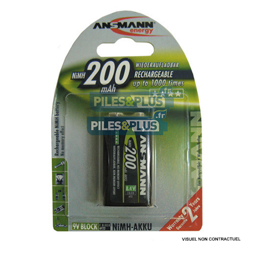Pile rechargeable 9V NIMH - accu 9V HR622 200mAh Ansmann