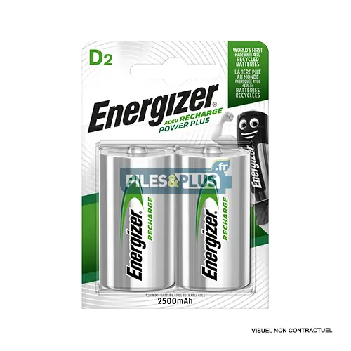 Piles rechargeables D NiMH - accu R20 2500mAh Energizer - par 2