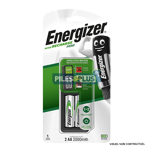 Mini chargeur de piles Energizer + 2 AA HR6 2000mAh incluses