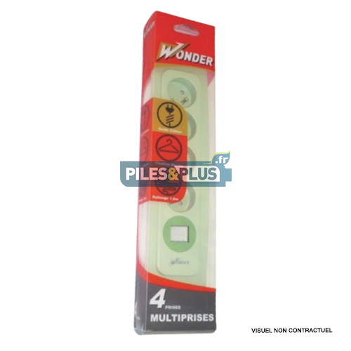 Bloc Multiprises 4 prises secteur + interrupteur - VERT