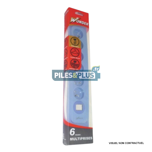 Bloc Multiprise 6 prises secteur + interrupteur - bleu