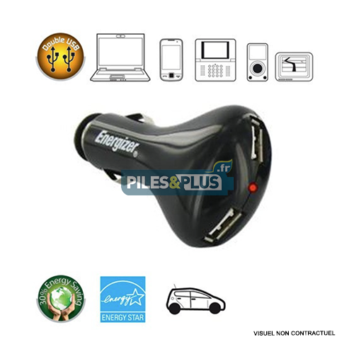 [EN072491] Adaptateur Energizer voiture Allume-cigare - 2 USB en sortie