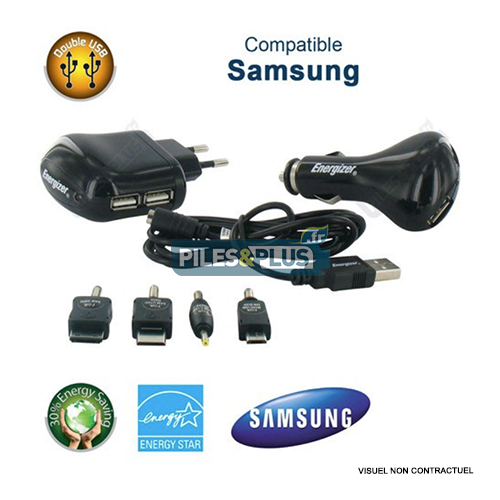 [EN068081] Chargeur Energizer 3 en 1 2USB Allume-cigare pour téléphone Samsung