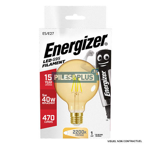 [PO9434] Ampoule LED Globe G95 filament fumé E27 470lm 5W/40W Energizer BL1